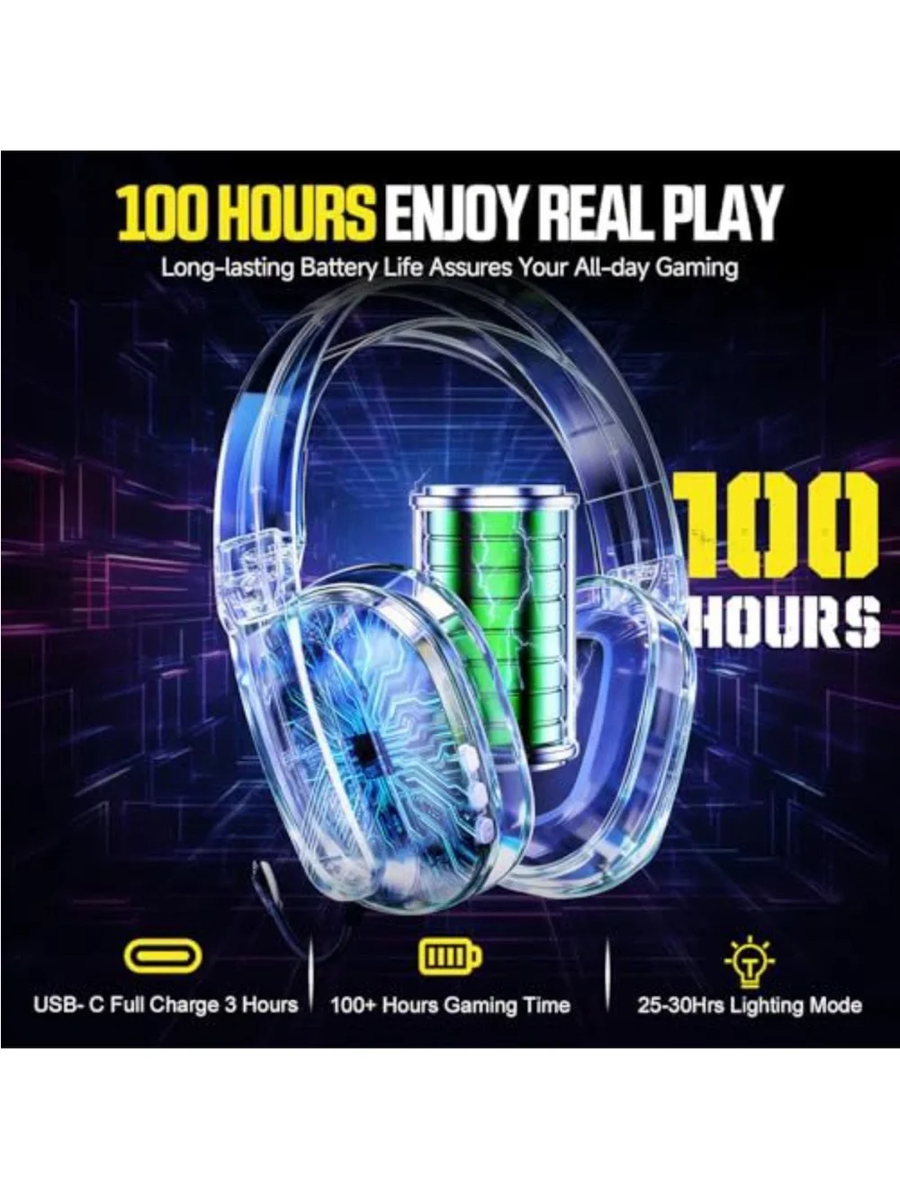 LED Light-Up Gaming Headset in Iridescent Pink/Blue